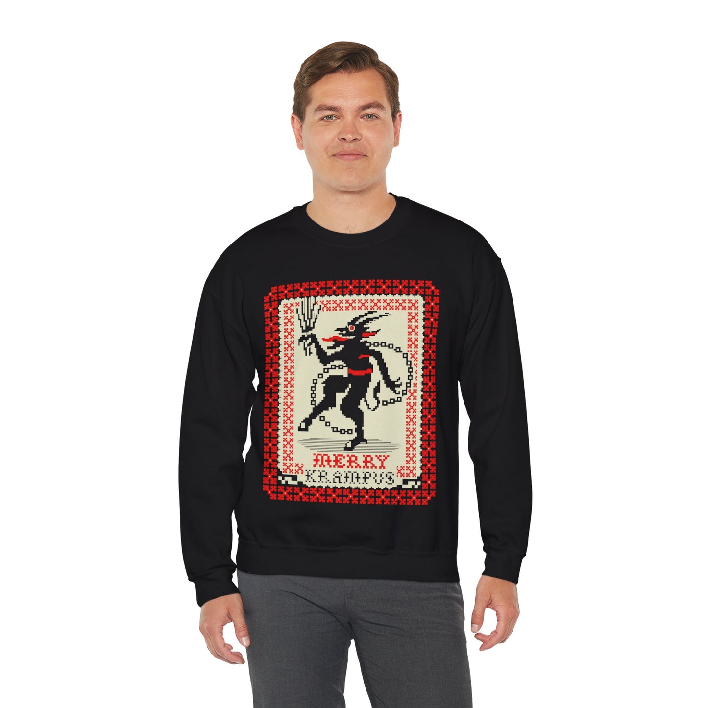 Merry Krampus | Ugly Christmas Sweater | Unisex | Heavy Blend | Crewneck | Sweatshirt | Horror | Scary Christmas | Gift