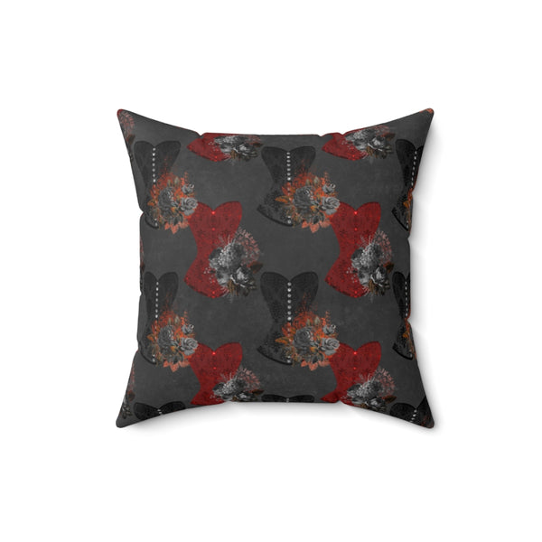 Black & Red Floral | Corsets Pattern | Faux Suede Square Pillow | Victorian | Gothic