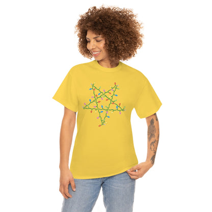 Pentagram Christmas Lights | Unisex | Heavy Cotton | T-Shirt | Occult | Pagan | Gift