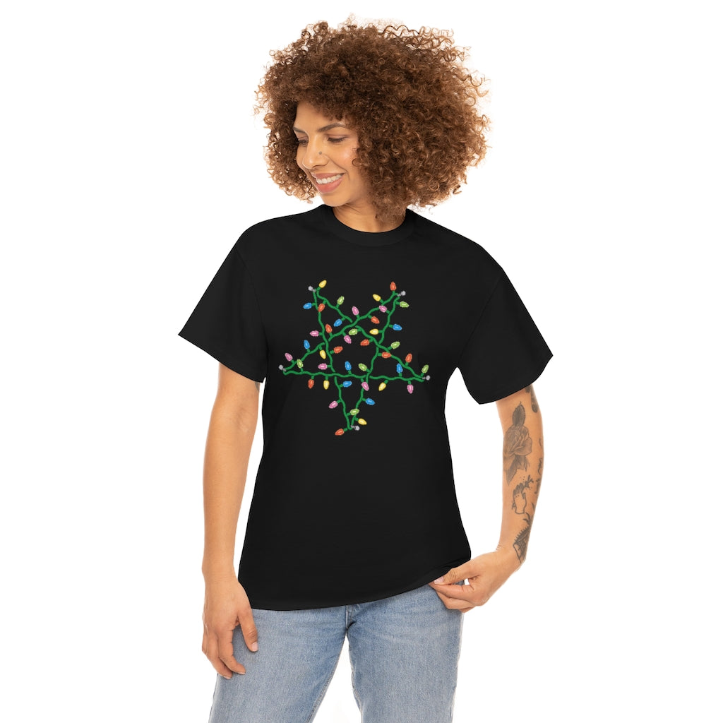 Pentagram Christmas Lights | Unisex | Heavy Cotton | T-Shirt | Occult | Pagan | Gift