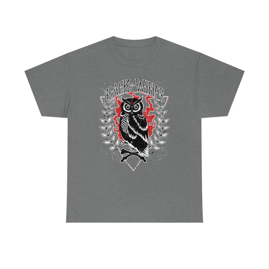 Black Wings | Owl | Unisex | Heavy Cotton | T-Shirt | Gothic | Nature