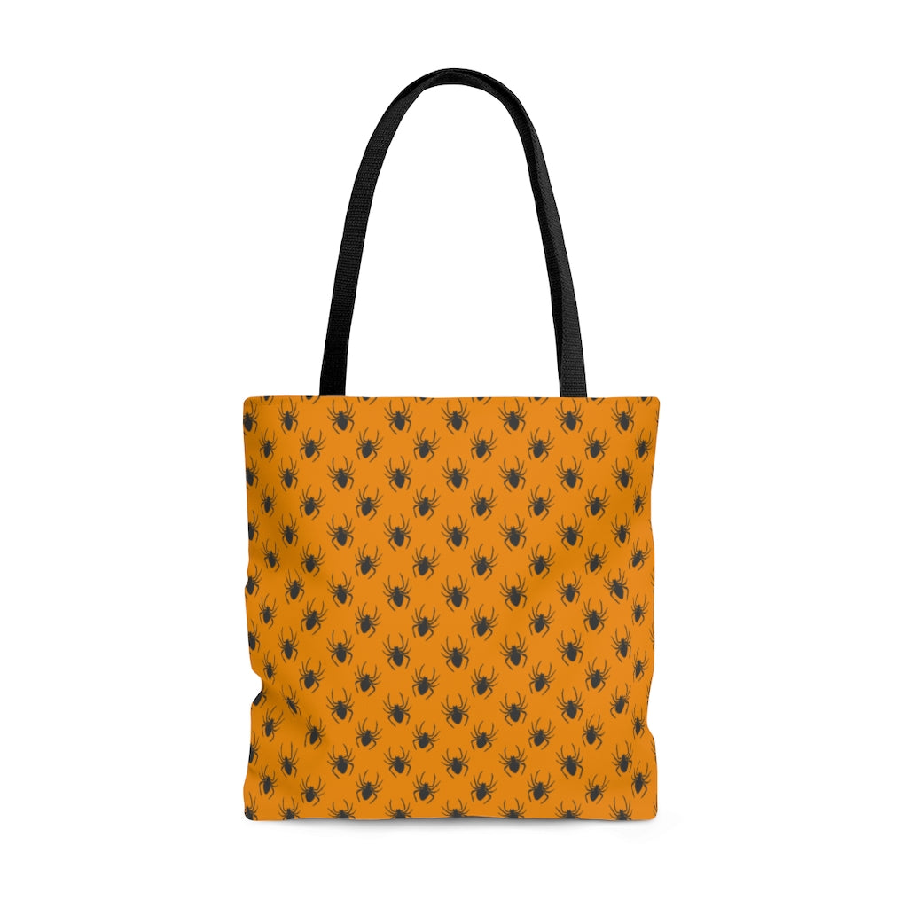 Black Spiders Pattern on Orange  - Tote Bag