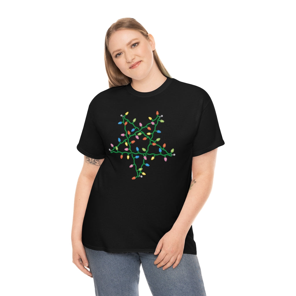 Pentagram Christmas Lights | Unisex | Heavy Cotton | T-Shirt | Occult | Pagan | Gift