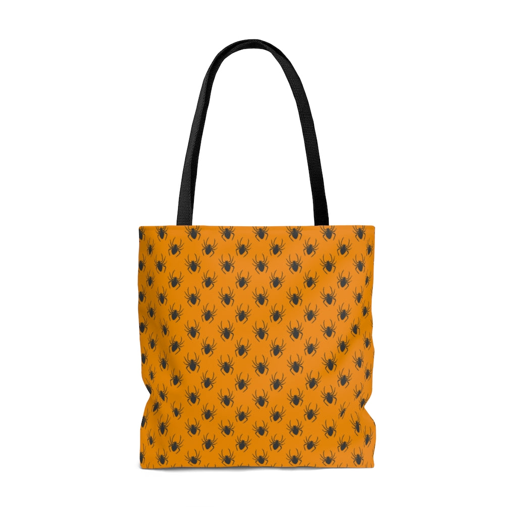 Black Spiders Pattern on Orange  - Tote Bag