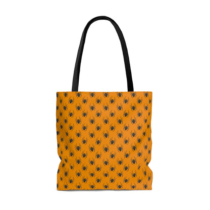 Black Spiders Pattern on Orange  - Tote Bag