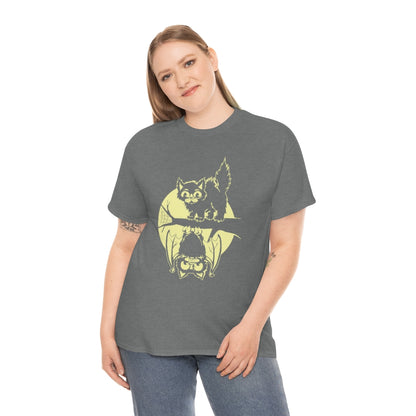 Cat & Bat | Unisex | Heavy Cotton | T-Shirt | Halloween | Moon | Cute