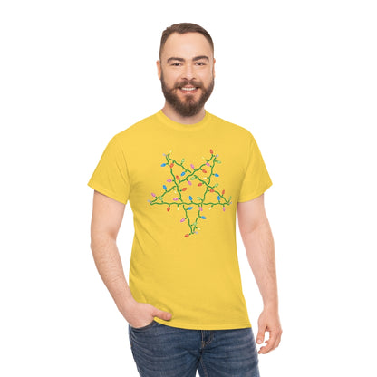 Pentagram Christmas Lights | Unisex | Heavy Cotton | T-Shirt | Occult | Pagan | Gift