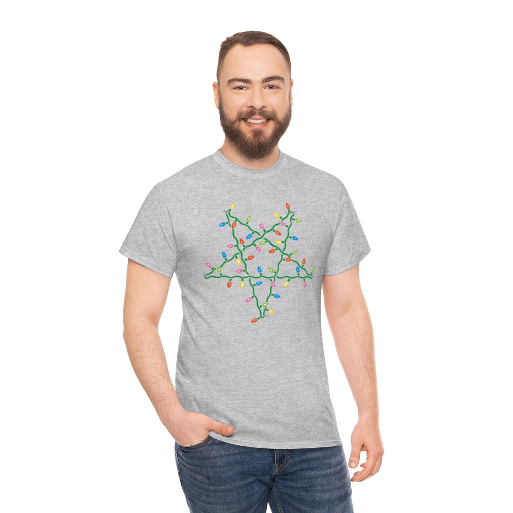 Pentagram Christmas Lights | Unisex | Heavy Cotton | T-Shirt | Occult | Pagan | Gift