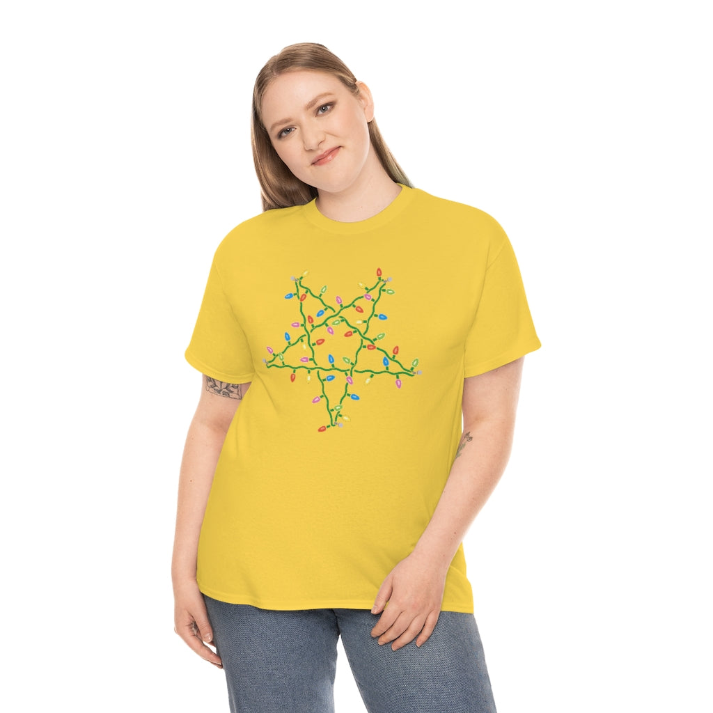 Pentagram Christmas Lights | Unisex | Heavy Cotton | T-Shirt | Occult | Pagan | Gift