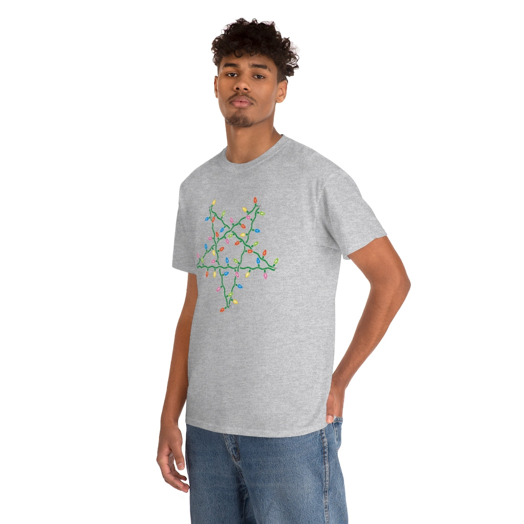 Pentagram Christmas Lights | Unisex | Heavy Cotton | T-Shirt | Occult | Pagan | Gift