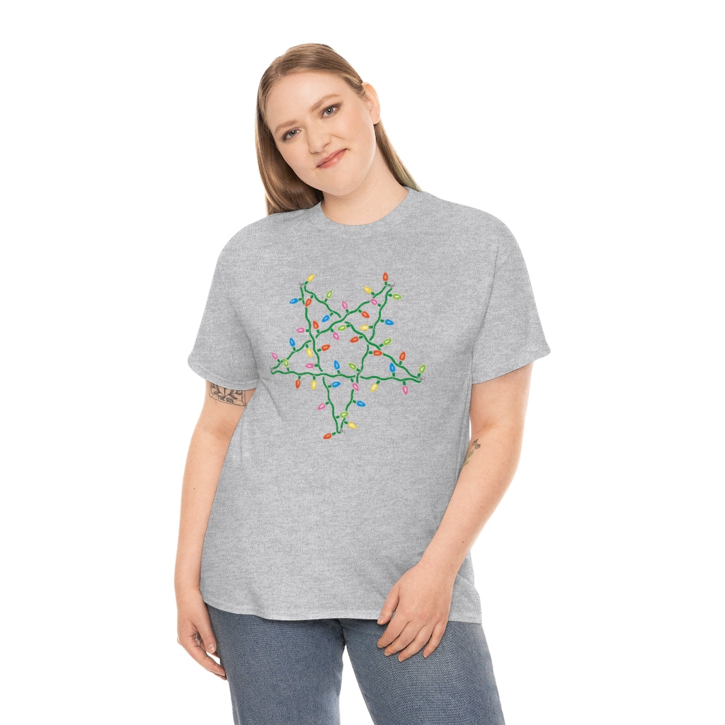 Pentagram Christmas Lights | Unisex | Heavy Cotton | T-Shirt | Occult | Pagan | Gift