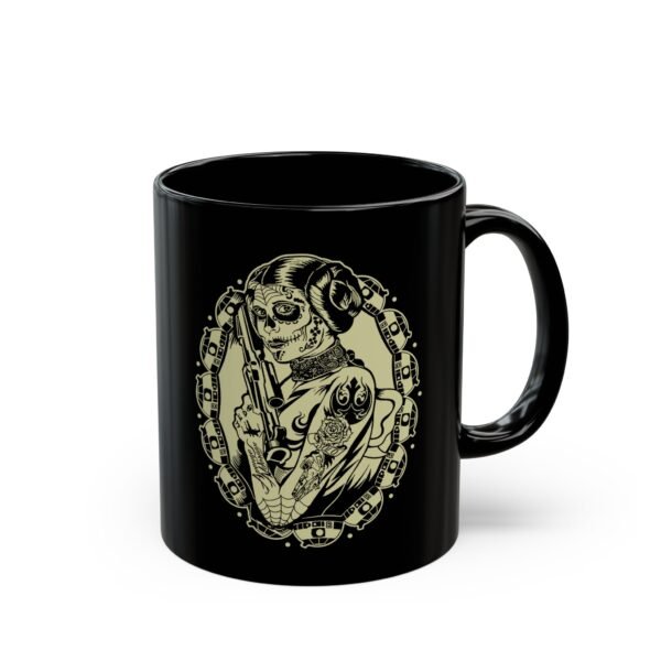 Sugar Skull Leia Black Mug – Sip with Strength, Style & Rebellion